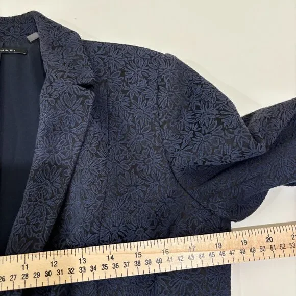 T Tahari Navy Blazer Womens 8 Tapestry Dark Floral Gothic Career Jacket 1 Button - Picture 10 of 12